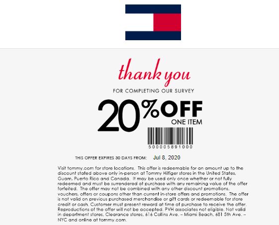 Tommy Hilfiger Survey-Win 20% Off Coupon