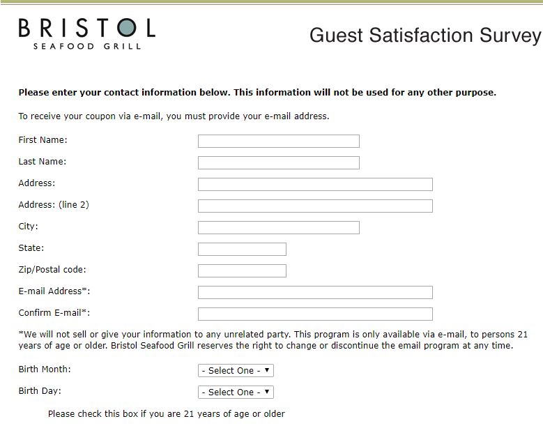 Bristol Seafood Grill Survey