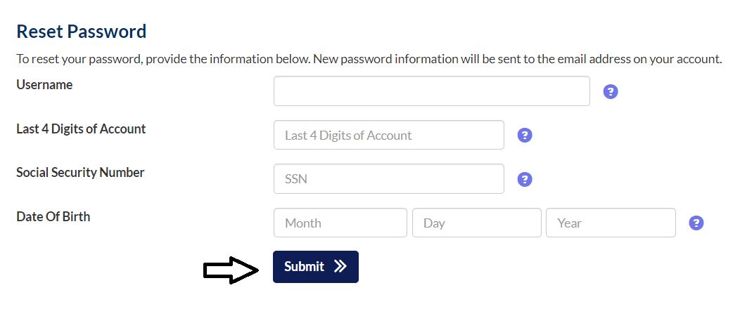 Click reset your Destiny Credit Card Login Password