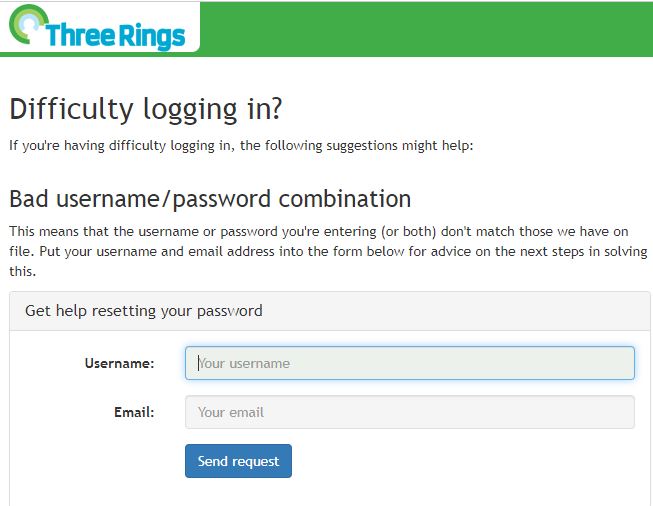 Three Rings Login Password Reset