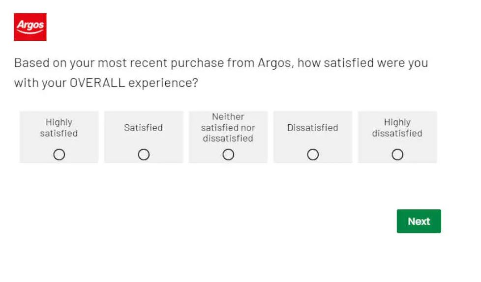 Argos survey questions
