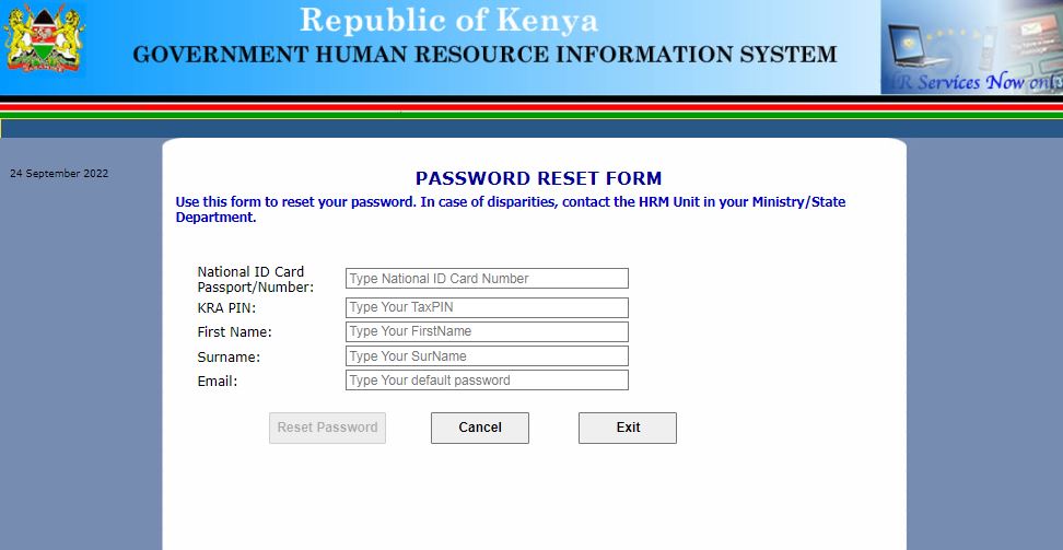 GHRIS NEW EMPLOYEE Reset Password