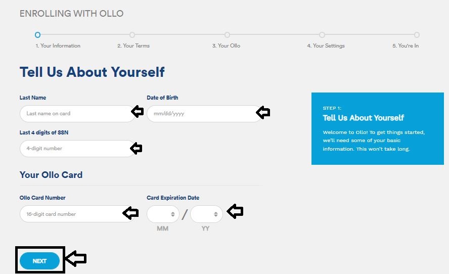 Create A New Account In Ollo Credit Card