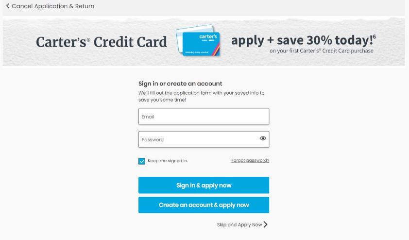apply for carters credit card
