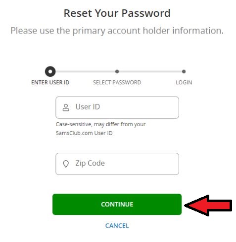 reset sams club credit card login password
