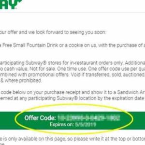 Subway survey for free cookie