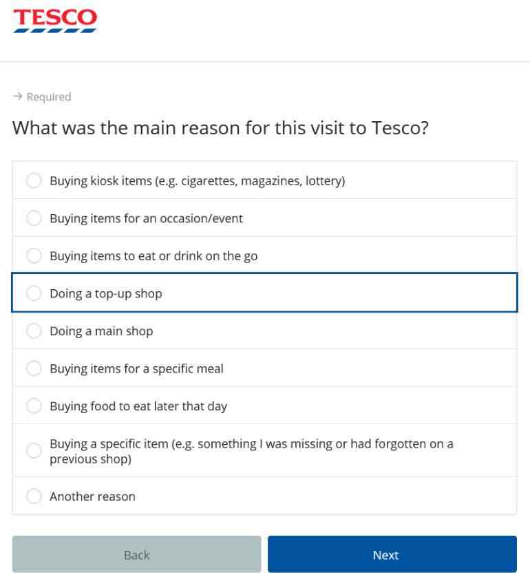 Tesco Survey questions