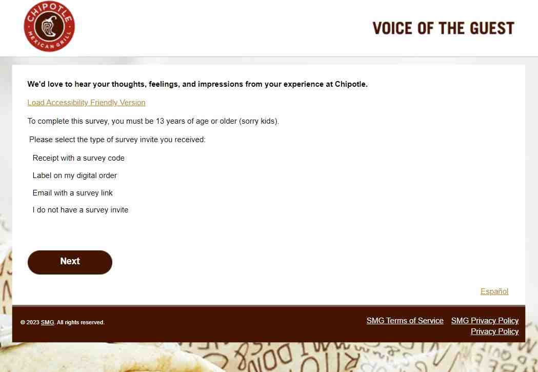 Chipotle Survey page