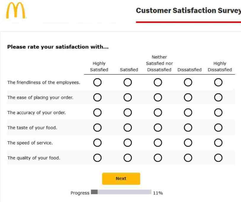 McDonald’s survey questions